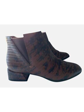 Franco Sarto Brown Ankle Boots Snake Skin Leather Booties Side Zipper Size 8